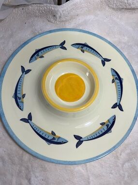 Ocean themed 💯 melamine fish serving platter with center bowl